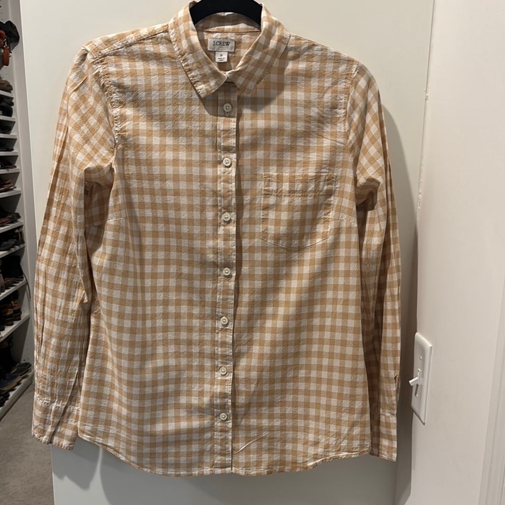 J. Crew Factory Tan Gingham Button Down Shirt